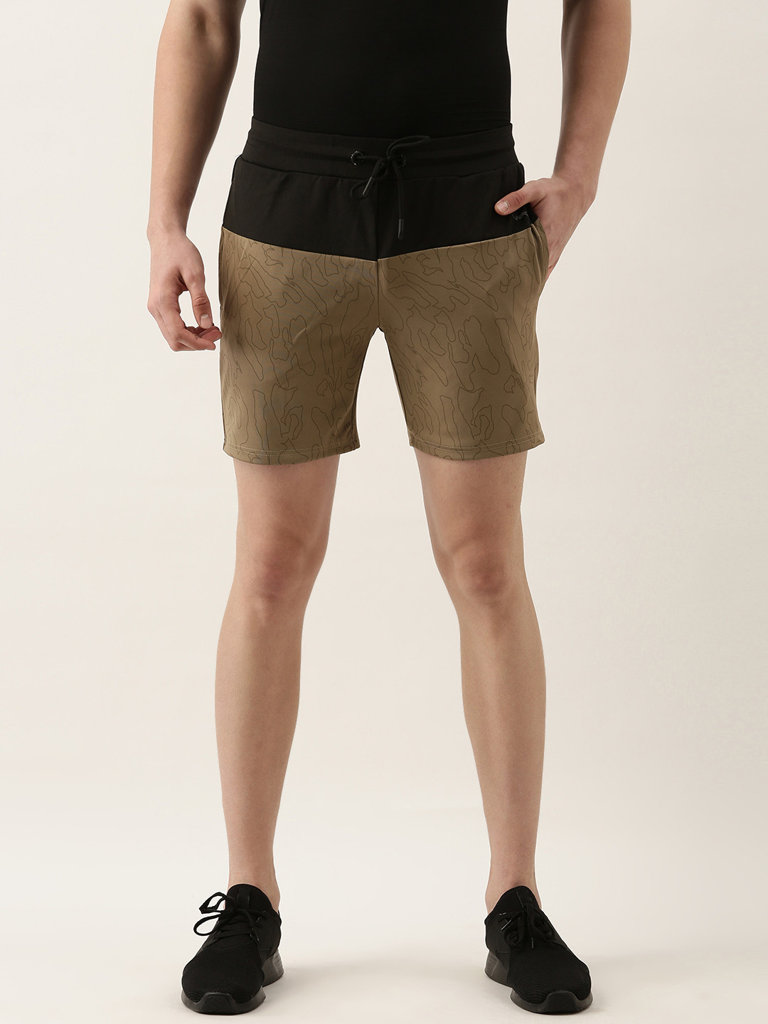 

Sweet Dreams Men Olive Green & Black Colourblocked Lounge Shorts