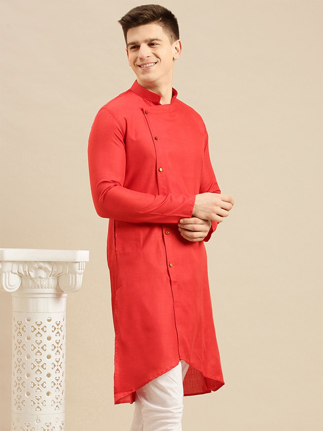 

Sanwara Men Red Flared Sleeves Kurta