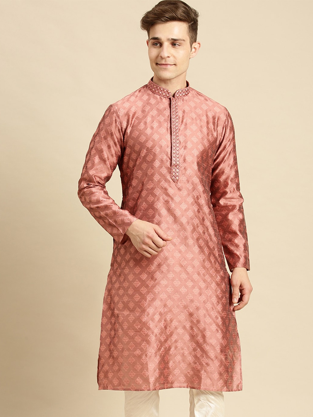 

Sanwara Men Rust Ethnic Motifs Thread Work Pastels Kurta