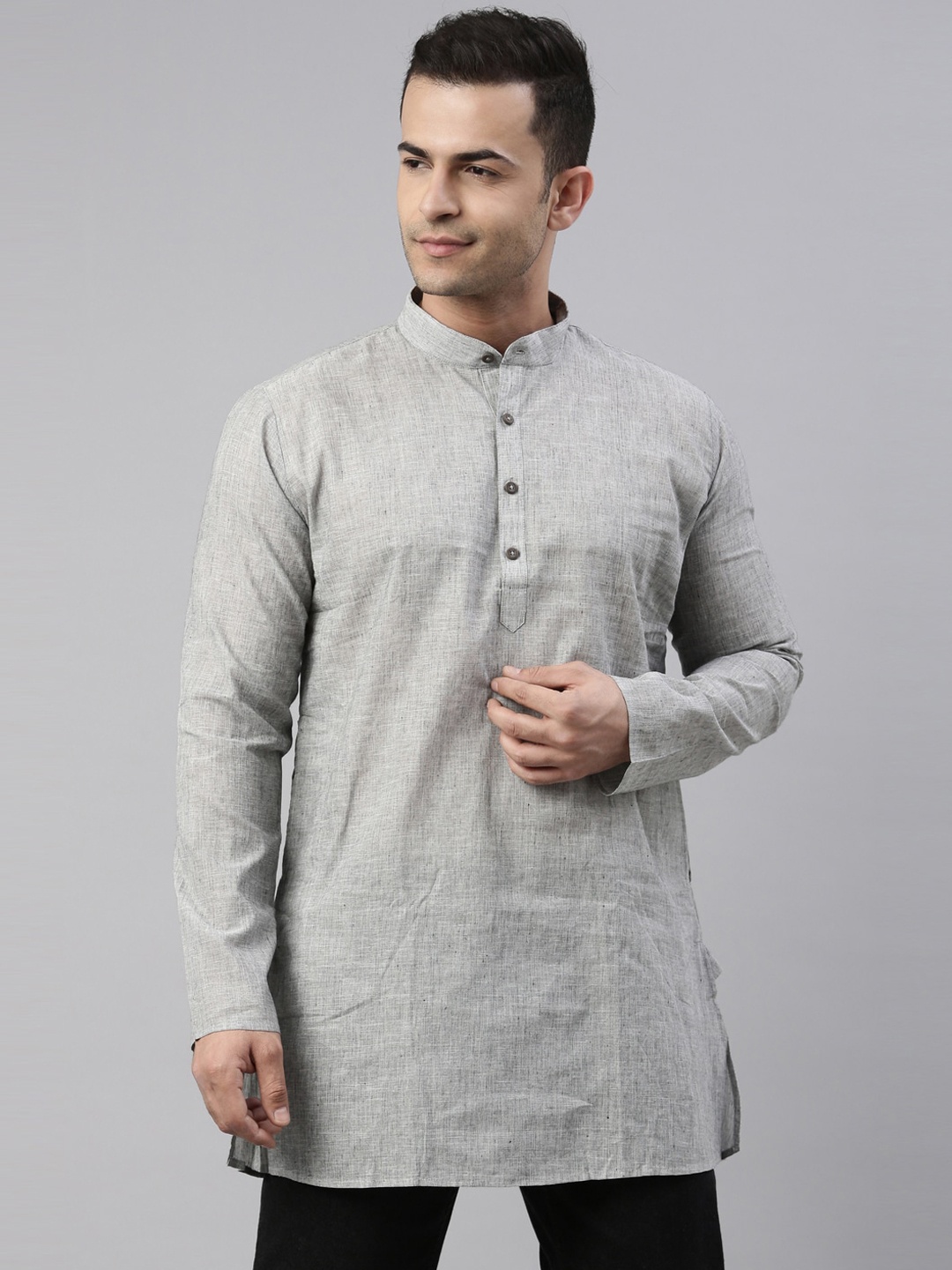 

TATTVA Men Green Yoke Design Patchwork Kurta