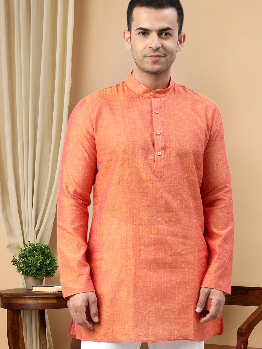 

TATTVA Men Peach-Coloured Patchwork Kurta