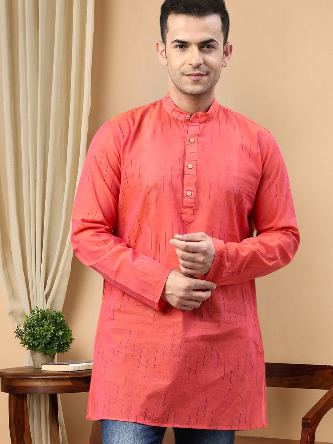 

TATTVA Men Red Patchwork Kurta