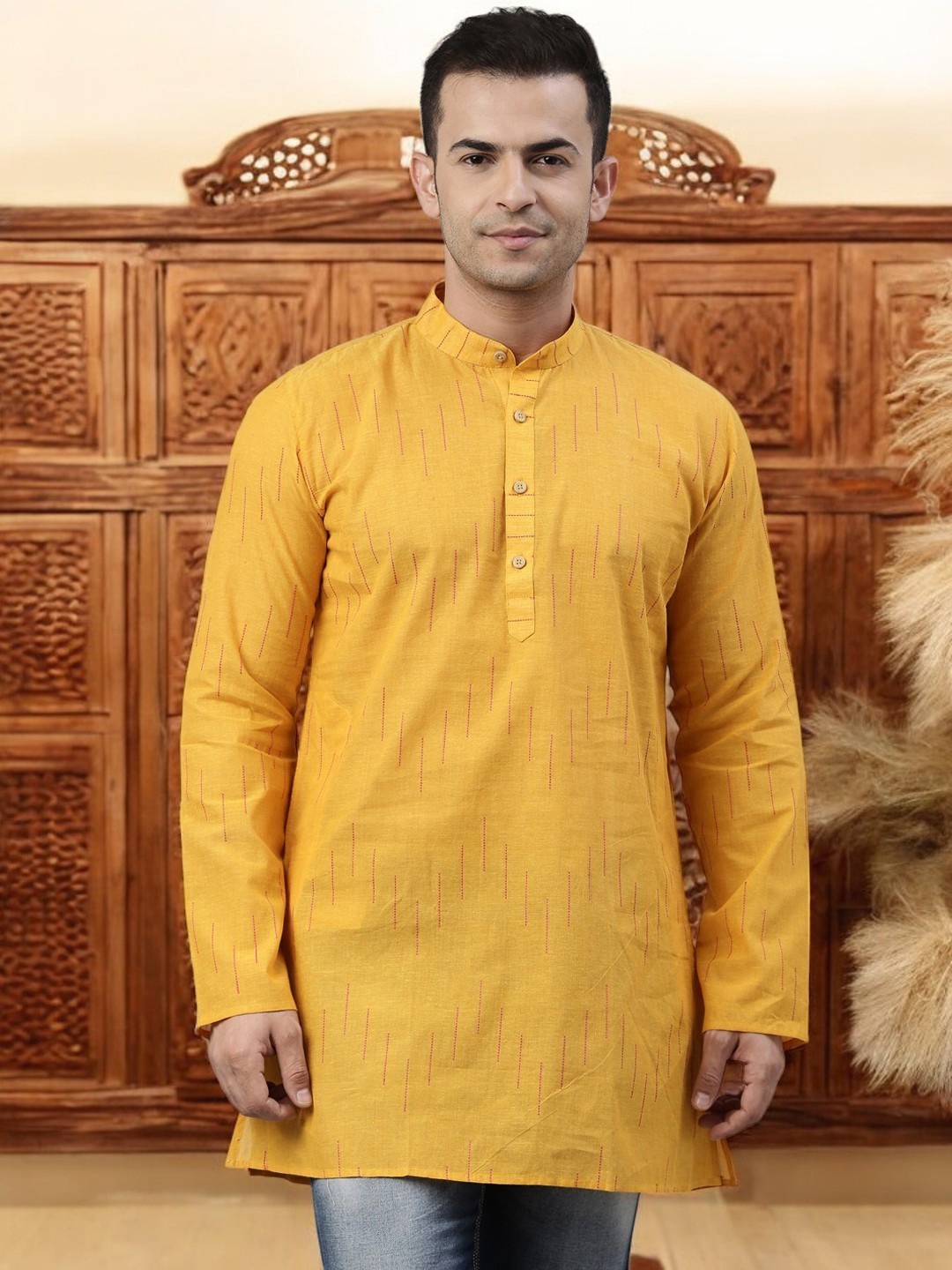 

TATTVA Men Yellow Patchwork Kurta