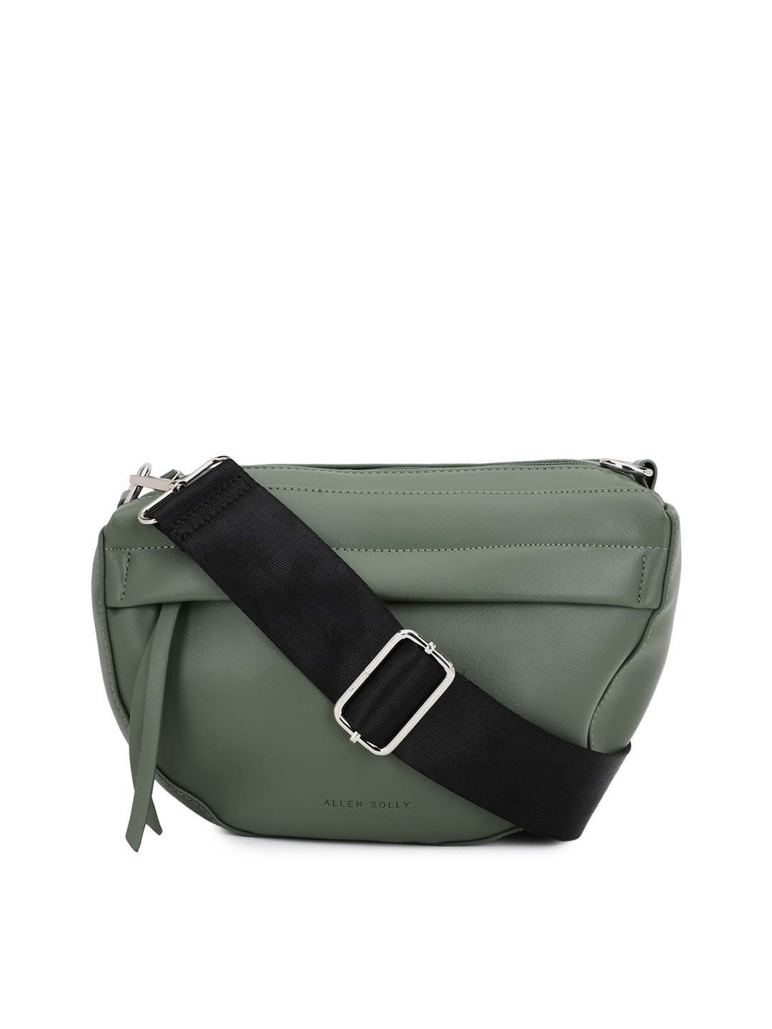 

Allen Solly Green Colourblocked PU Structured Sling Bag with Cut Work