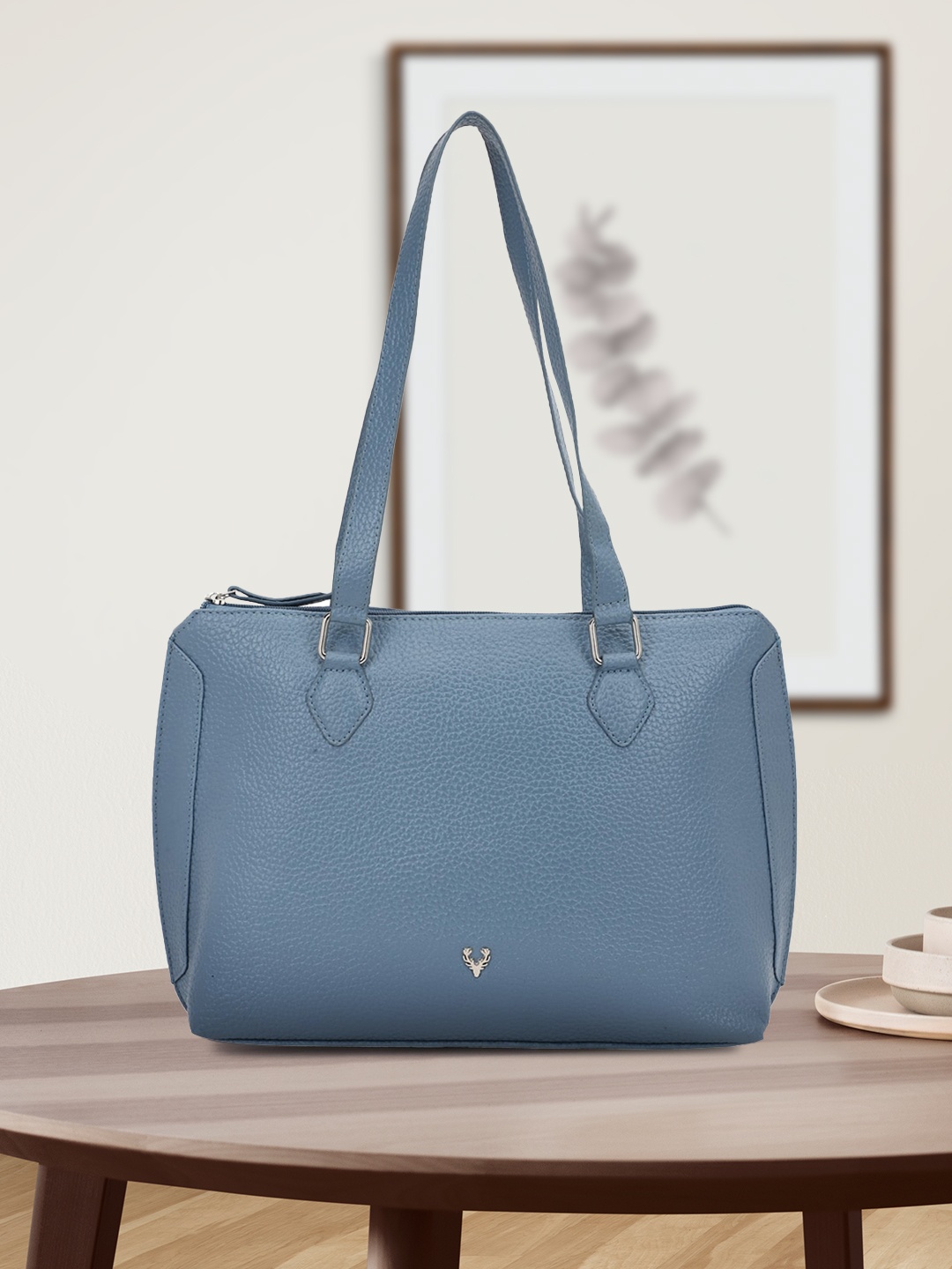 

Allen Solly Blue PU Structured Handheld Bag with Cut Work