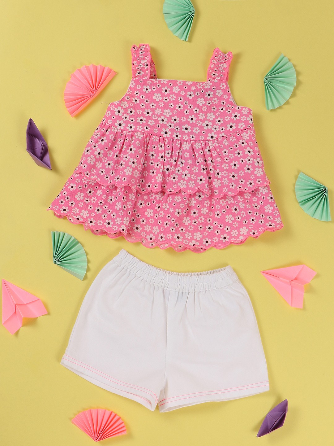 

Nauti Nati Girls Pink & White Printed Top with Shorts