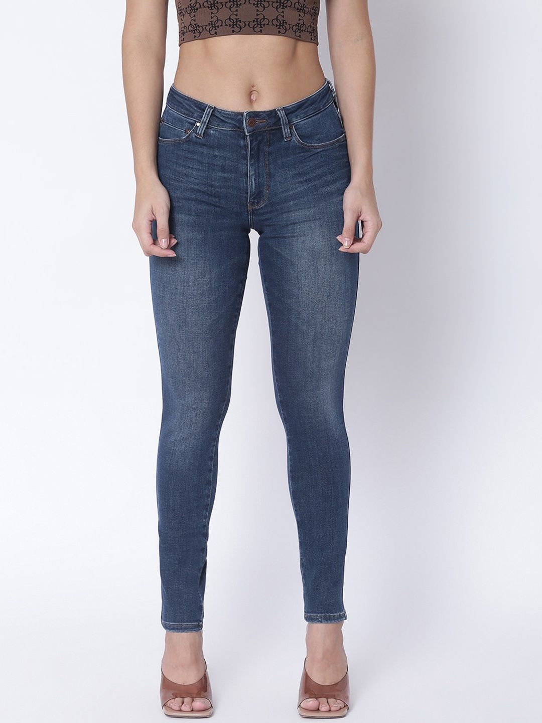 

GUESS Women Blue Low Distress Light Fade Jeans