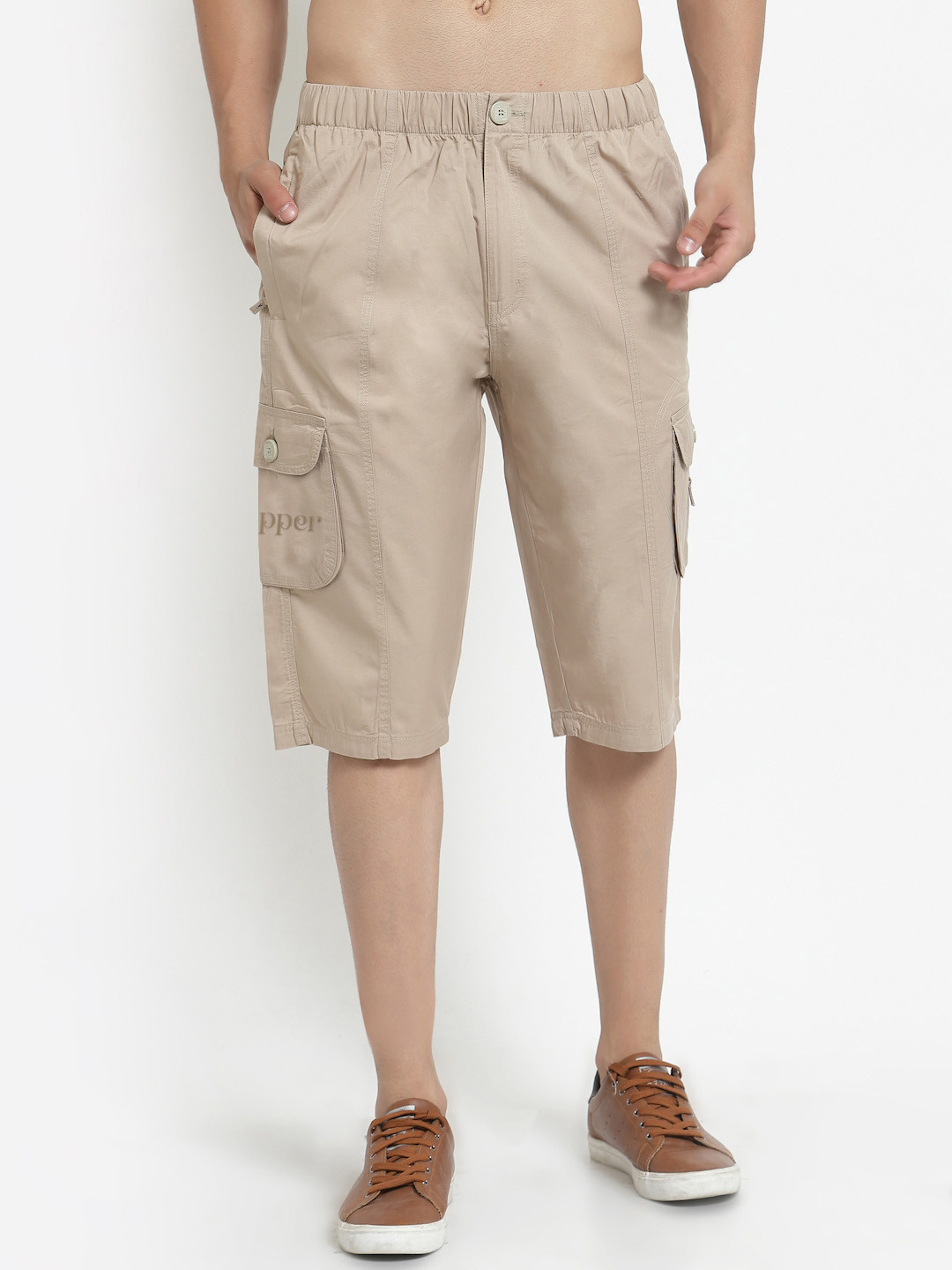 

SAPPER Men Beige Slim Fit Outdoor Cargo Shorts