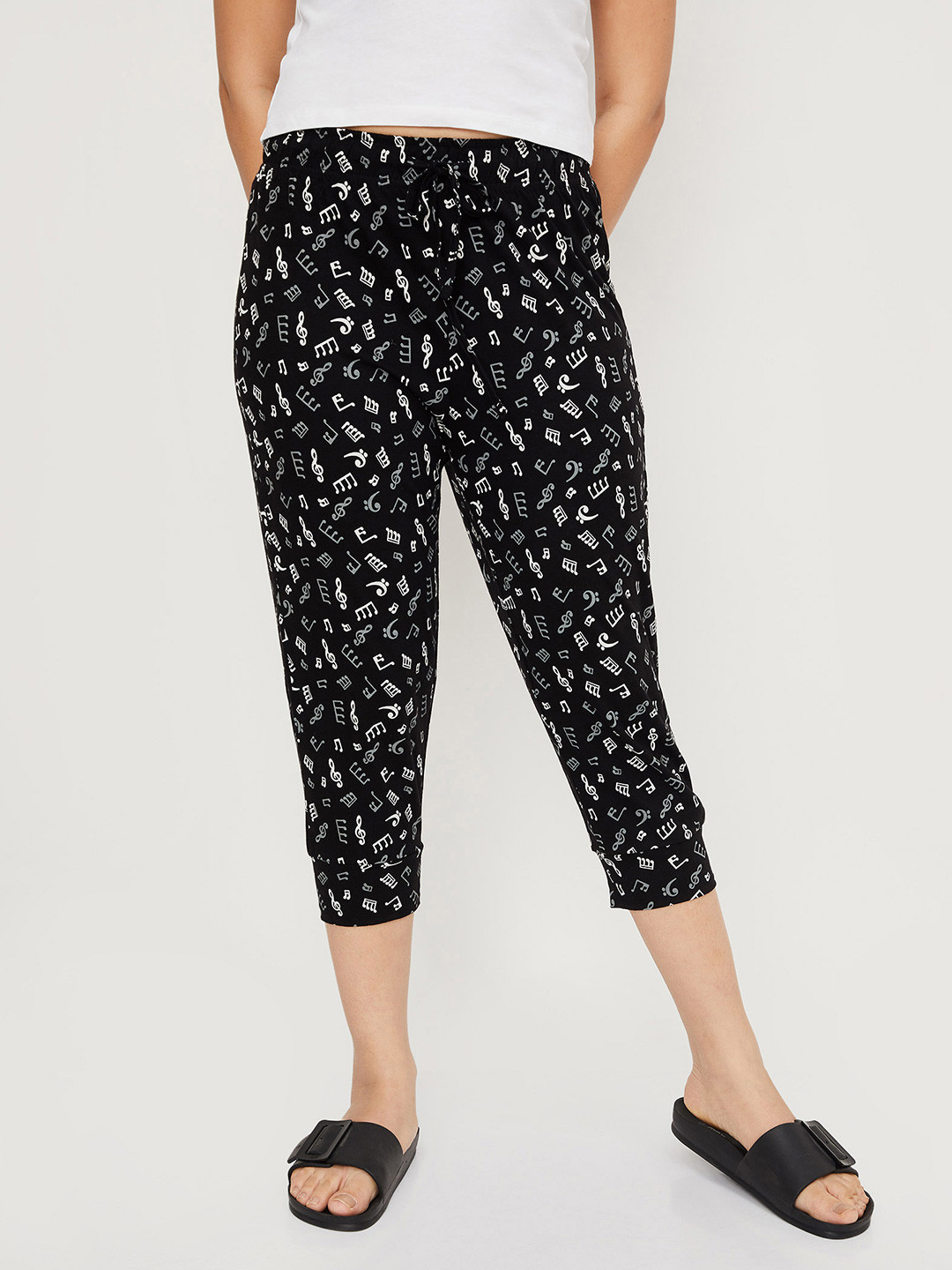 

max Women Black Printed Cotton Lounge Pants