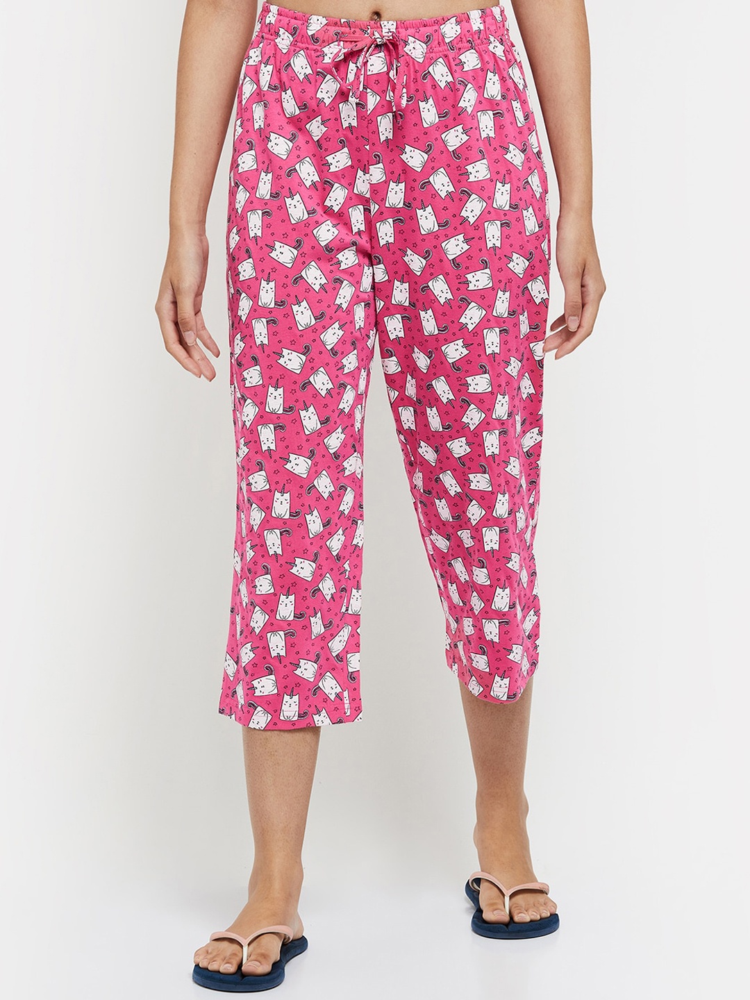 

max Women Pink & White Printed Lounge Capris