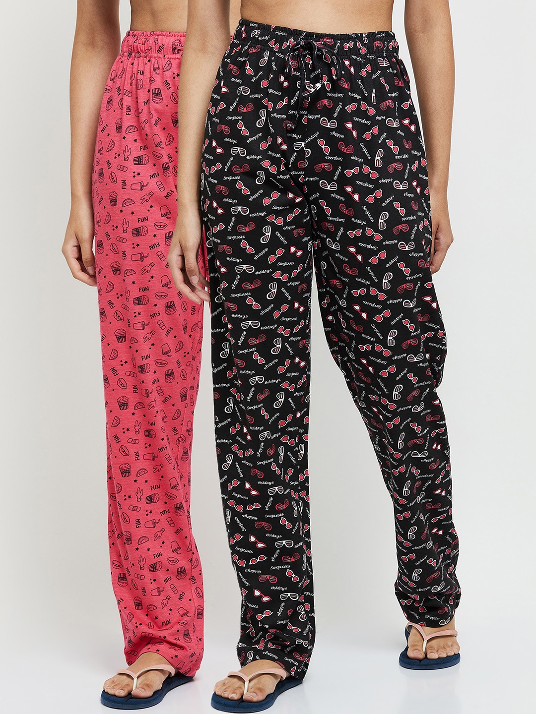 

max Women Pack of 2 Printed Pure Cotton Lounge Pants, Fuchsia