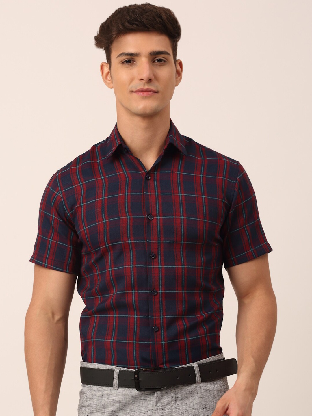 

JAINISH Men Red Standard Tartan Checks Checked Formal Shirt