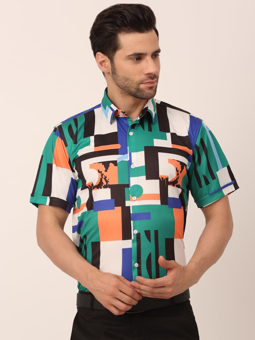 

JAINISH Men Green Standard Checked Formal Shirt
