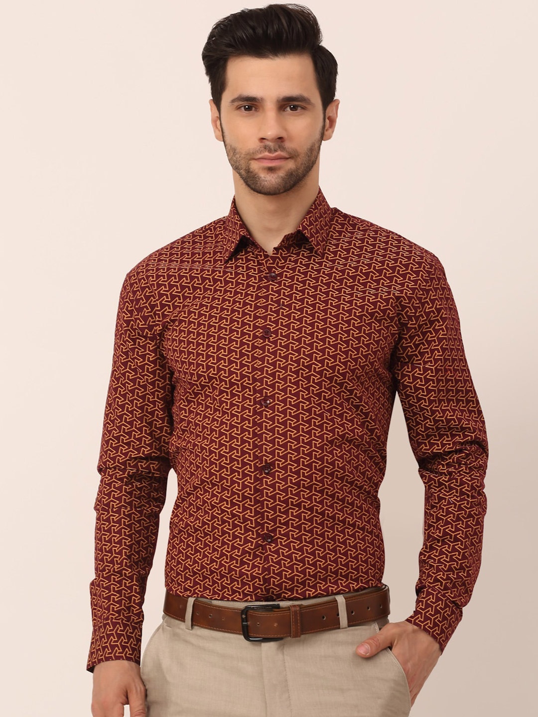 

JAINISH Men Brown Standard Floral Printed Formal Shirt