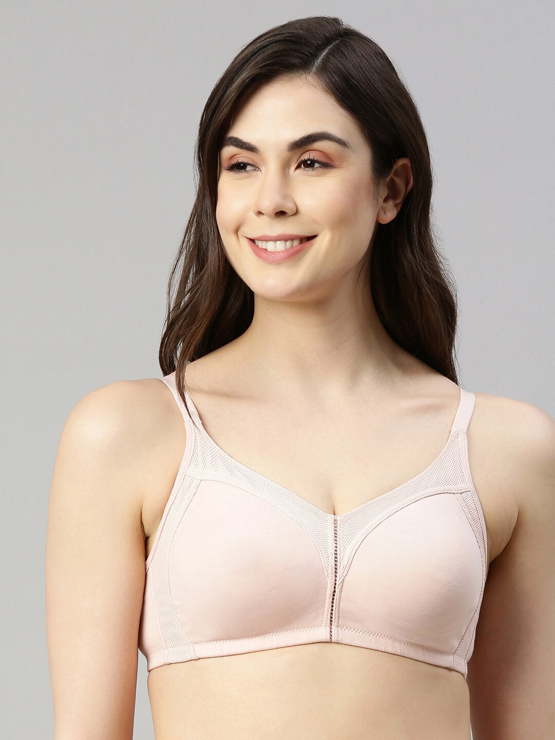 

Enamor Pink Fab-Cool M-frame Jiggle Control Cotton Bra Non Padded and Wirefree