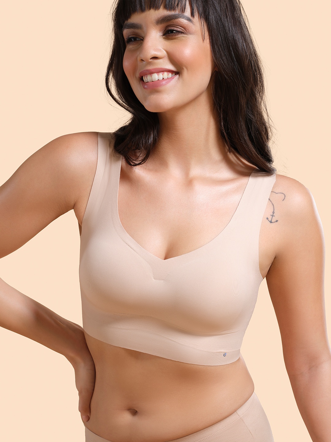 

Enamor Ultra Smooth Freedom Invisi Padded Wirefree and Full Coverage T-shirt Bra F070, Beige