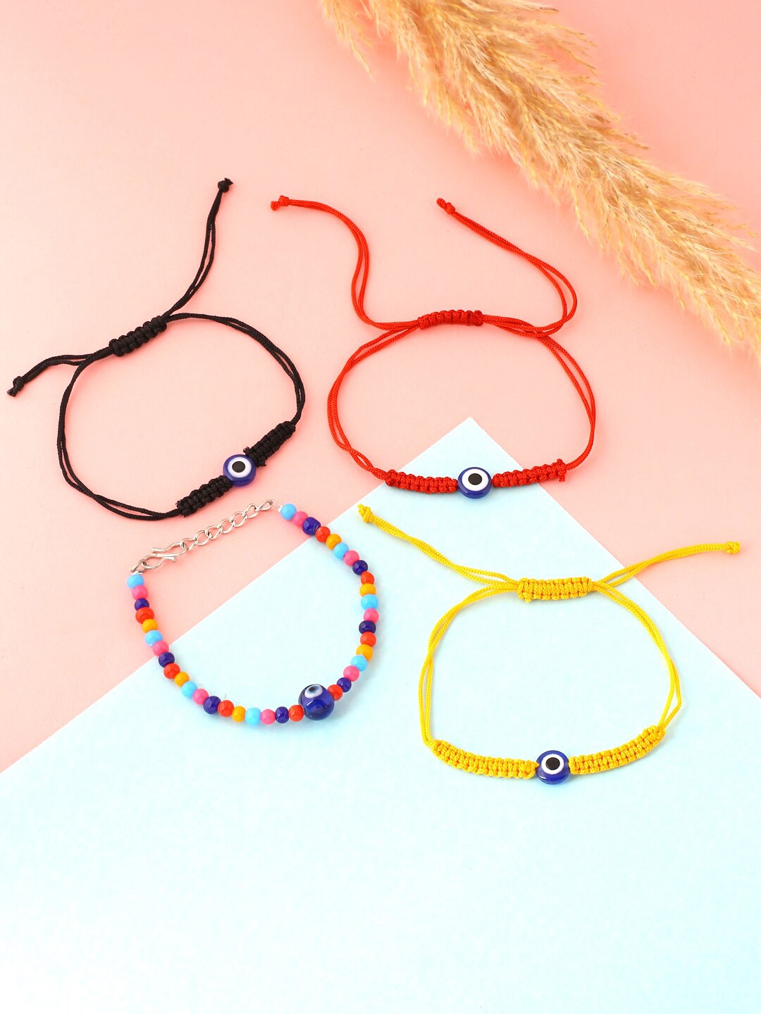

Yellow Chimes Women 4 Multicoloured Oxidised Charm Bracelet, Multi