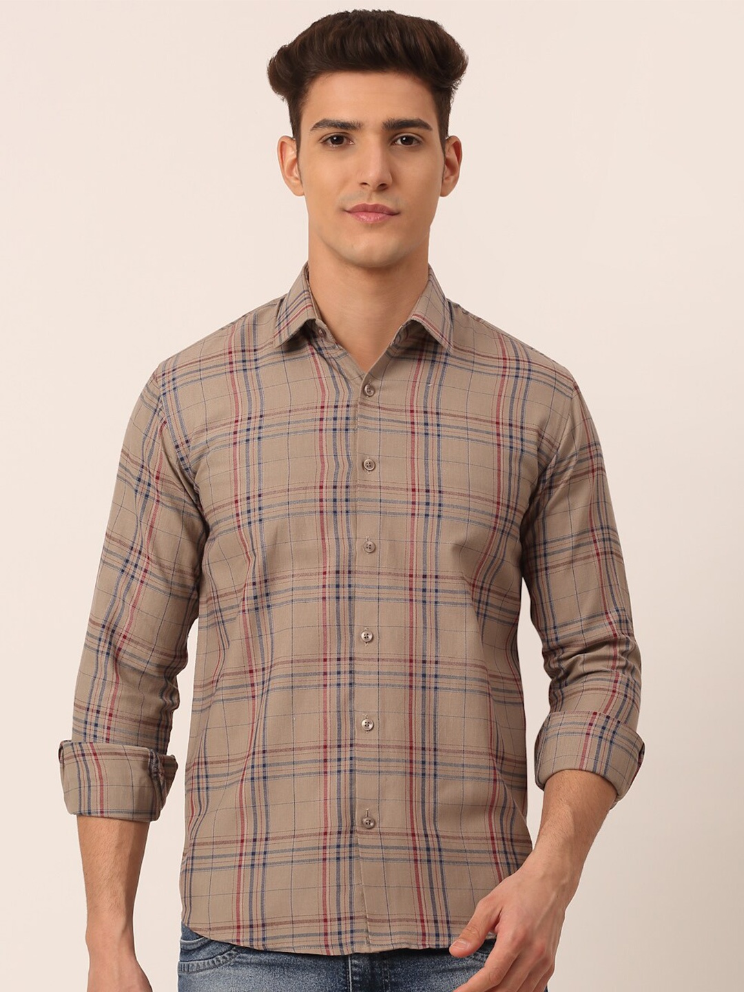 

JAINISH Men Brown Standard Checked Casual Shirt