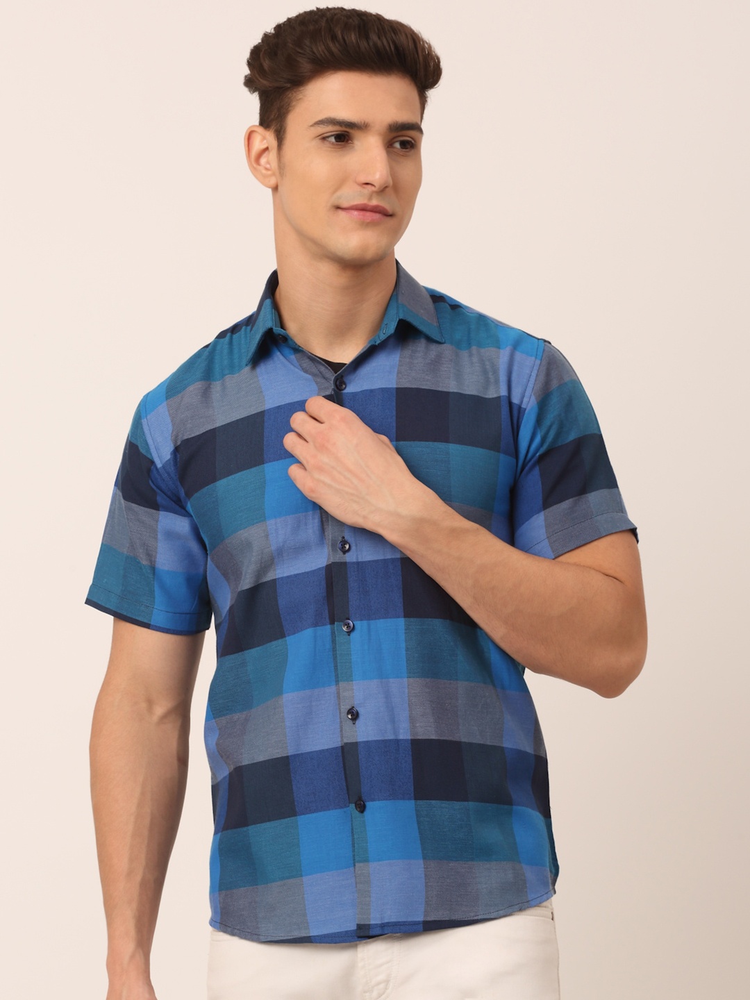 

JAINISH Men Blue Standard Buffalo Checks Checked Casual Shirt
