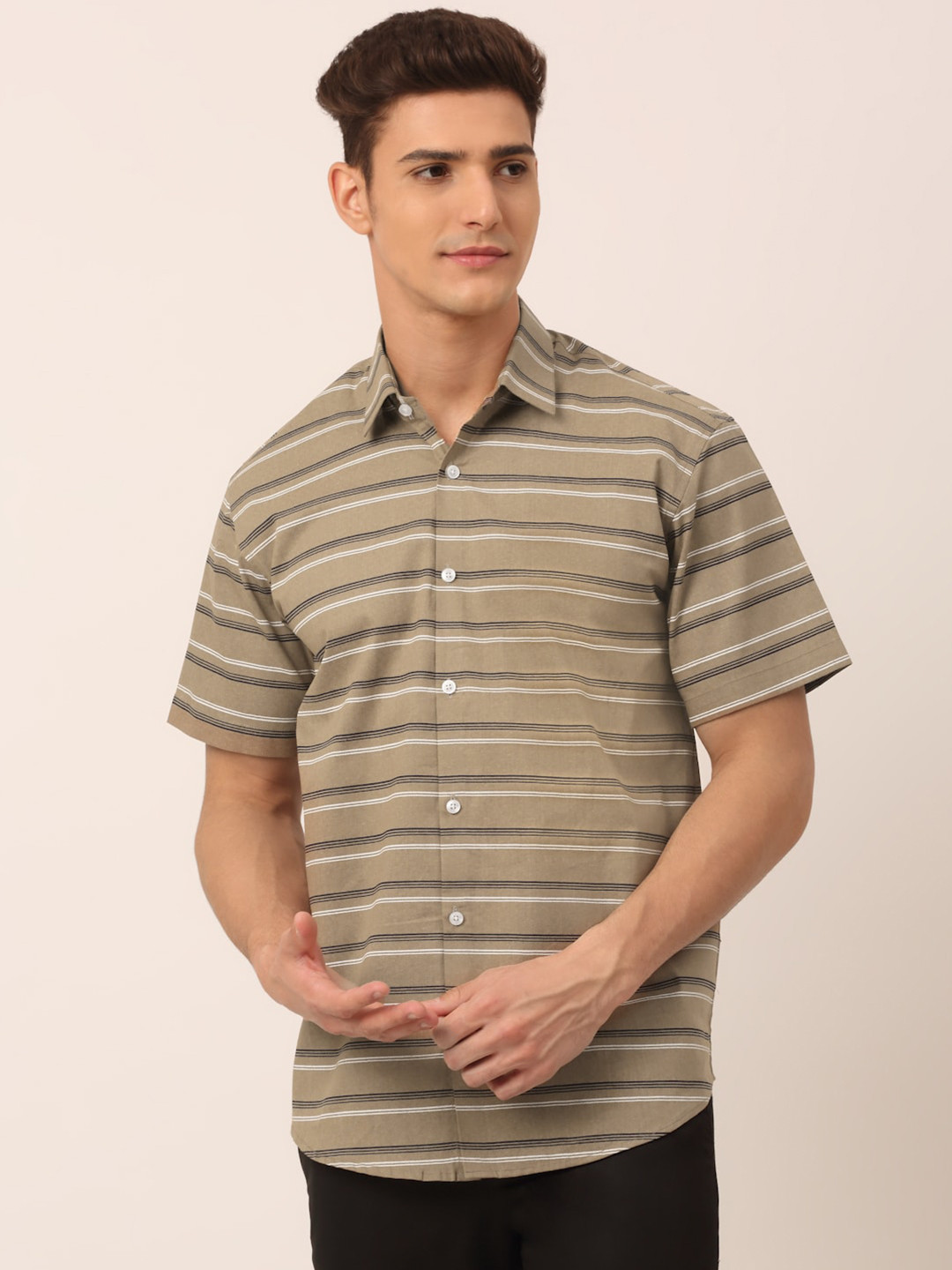 

JAINISH Men Brown Standard Horizontal Stripes Striped Casual Shirt