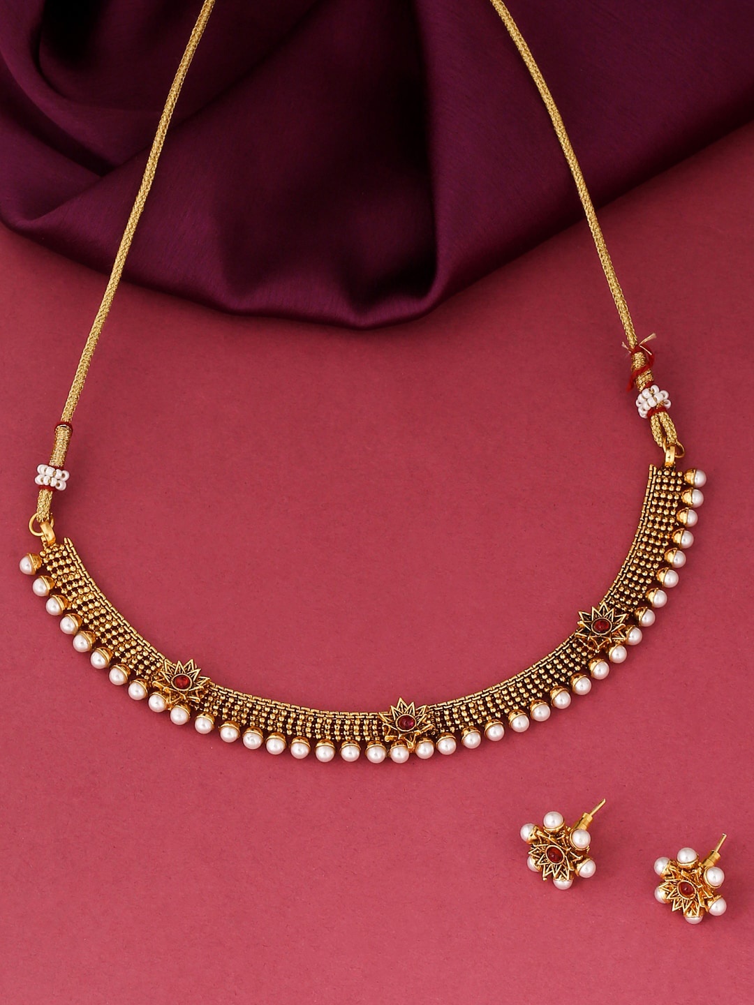 

VIRAASI Gold-Plated Pink Stone-Studded Jewellery Set