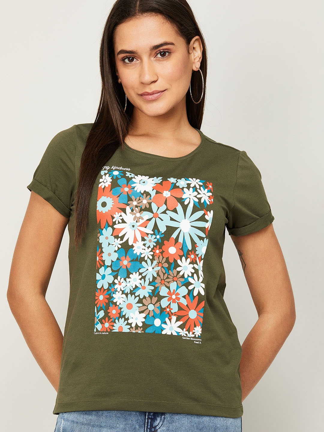 

Fame Forever by Lifestyle Olive Green Floral Print Top