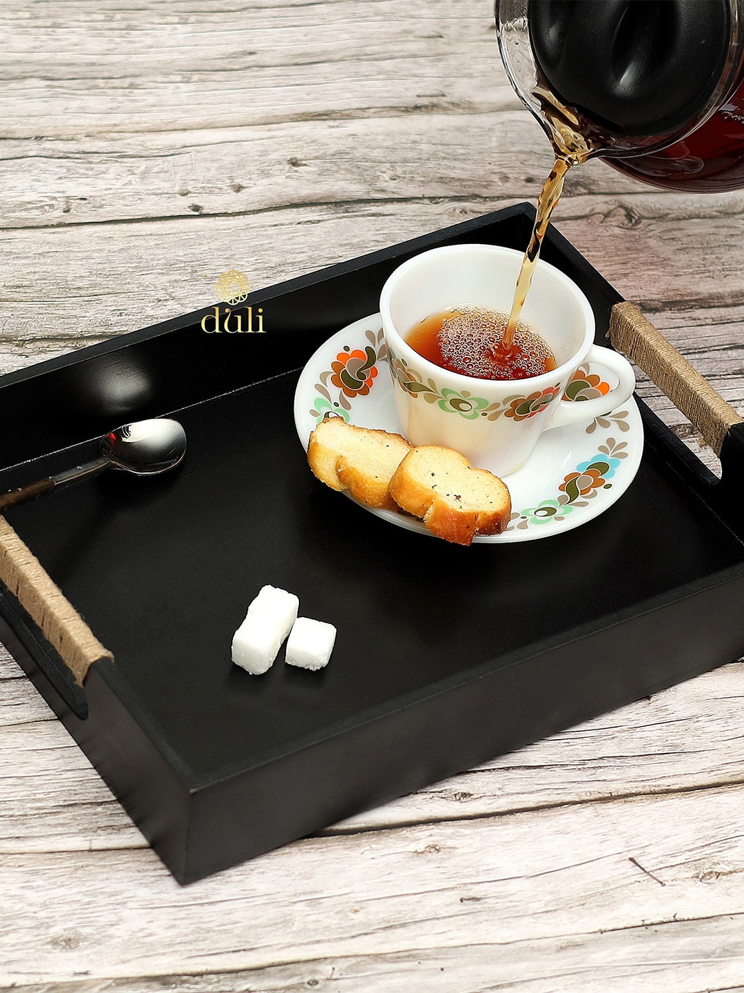 

DULI Black Solid Wooden Rectangle Tray