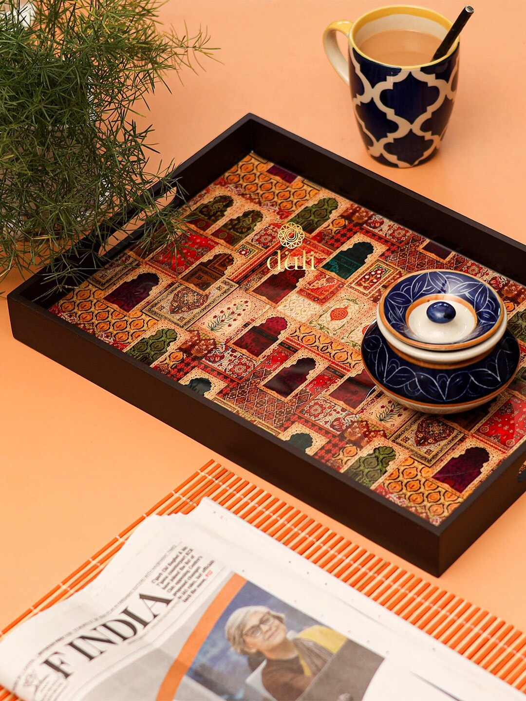 

DULI Brown Printed MultipurposeWooden Tray