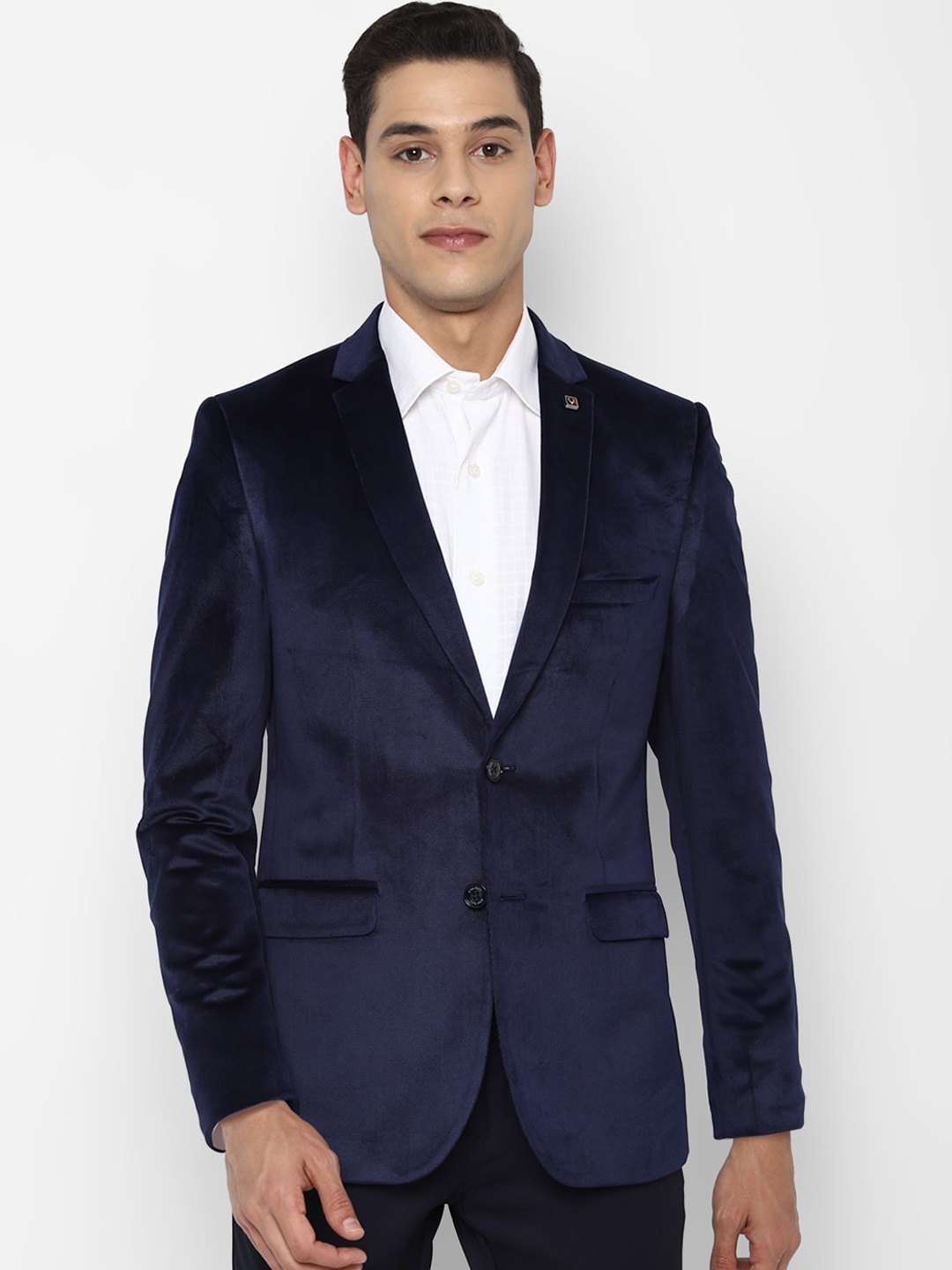 

Allen Solly Men Navy Blue Solid Single Breasted Slim Fit Party Blazer