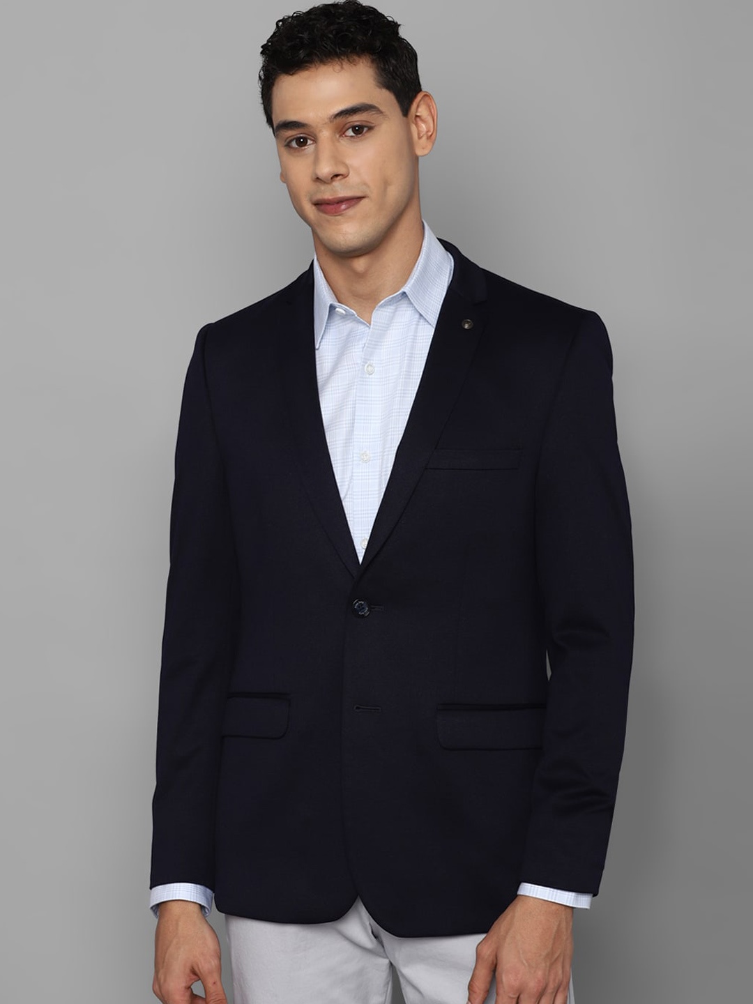 

Allen Solly Men Navy Blue Solid Slim-Fit Single-Breasted Casual Blazers