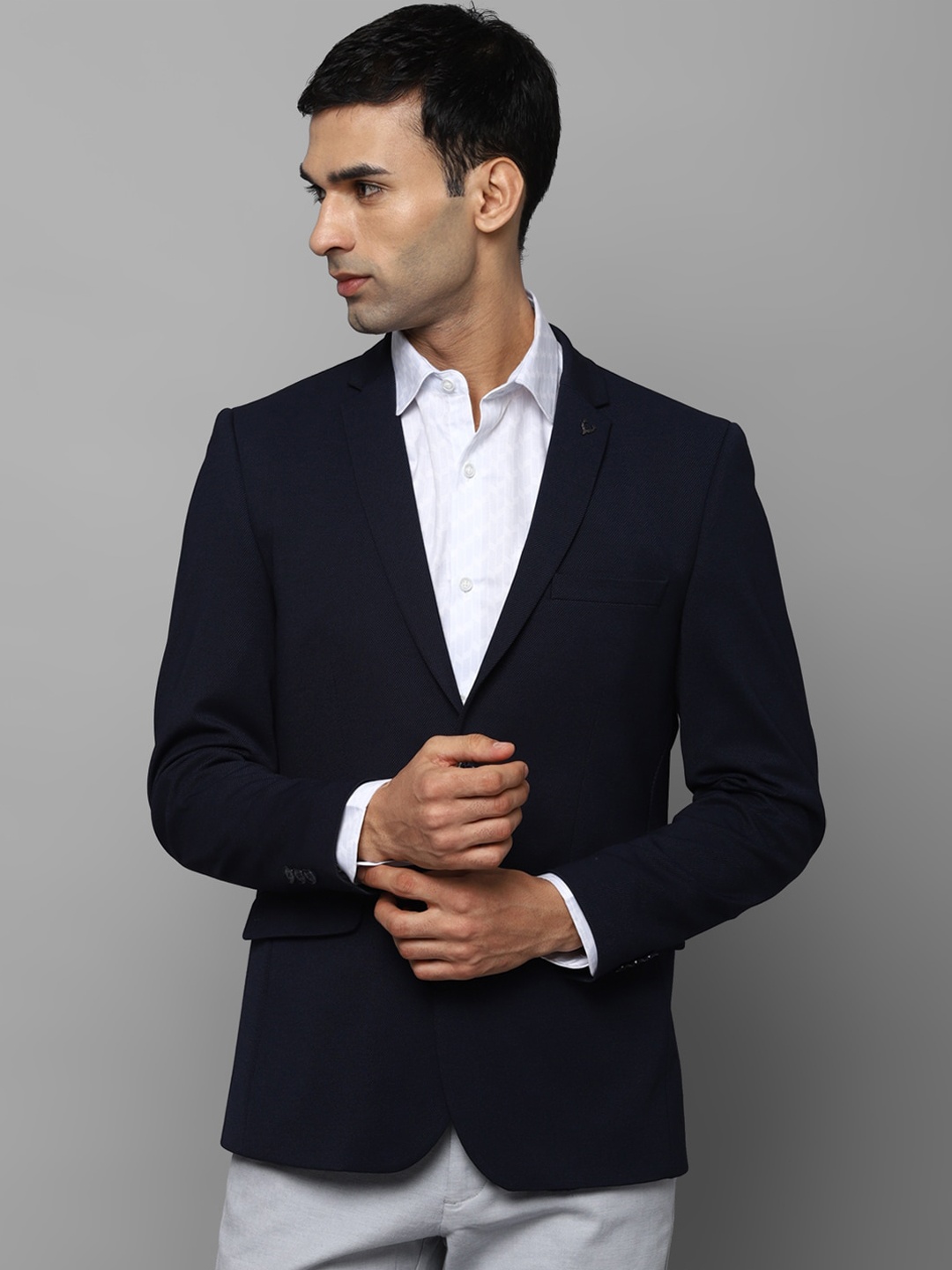 

Allen Solly Men Navy Blue Solid Slim Fit Formal Blazer