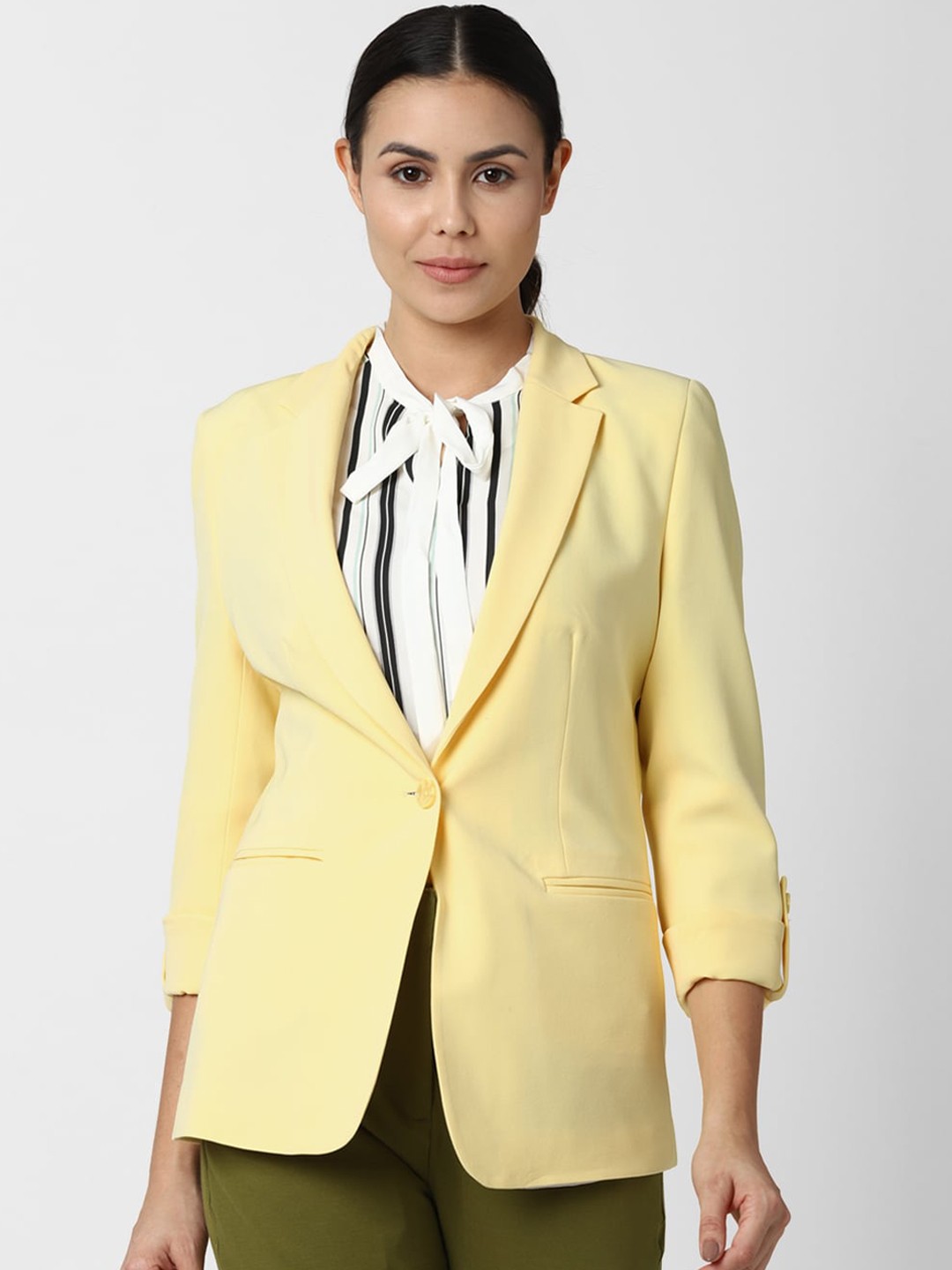 

Van Heusen Woman Women Yellow Solid Single Breasted Blazers