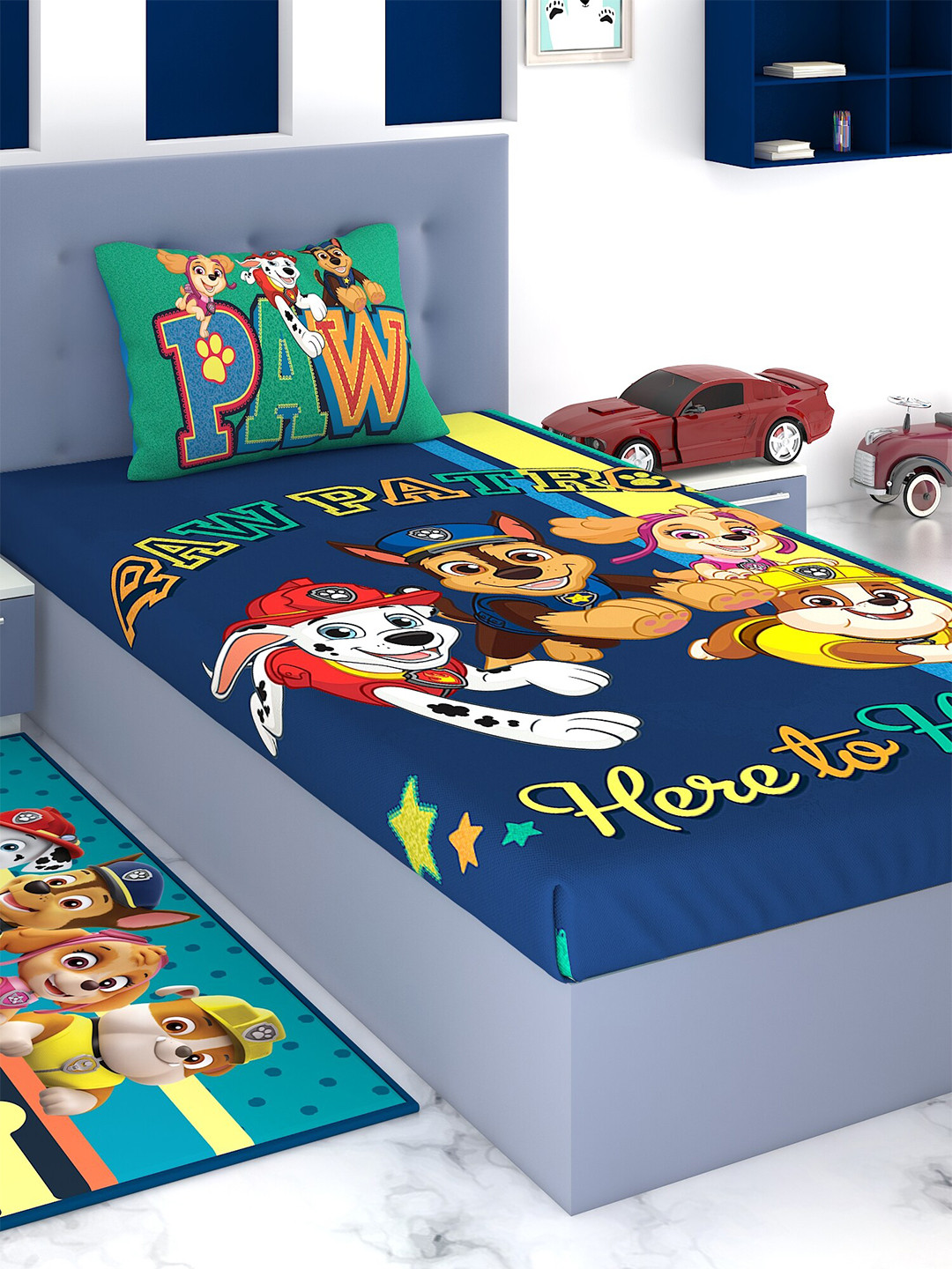 

PAW PATROL Blue & Brown Cartoon Characters 180 TC Single Bedsheet with 1 Pillow Covers