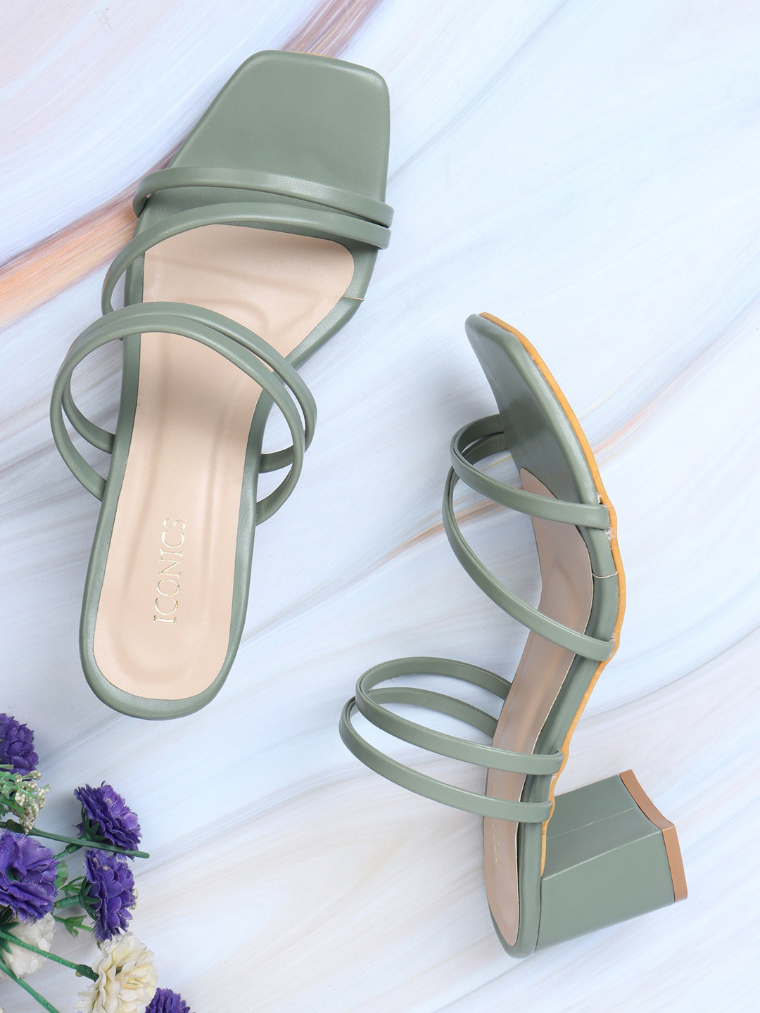

ICONICS Women Sage Green Black Heels