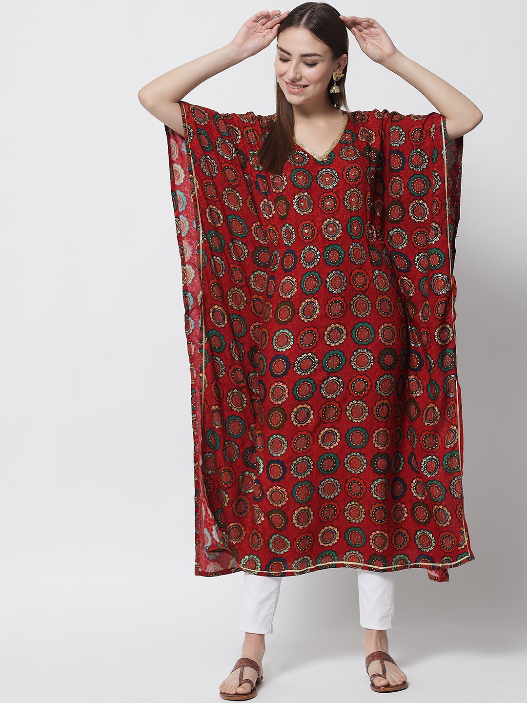 

Pankvi Women Maroon Ethnic Motifs Printed Kurta