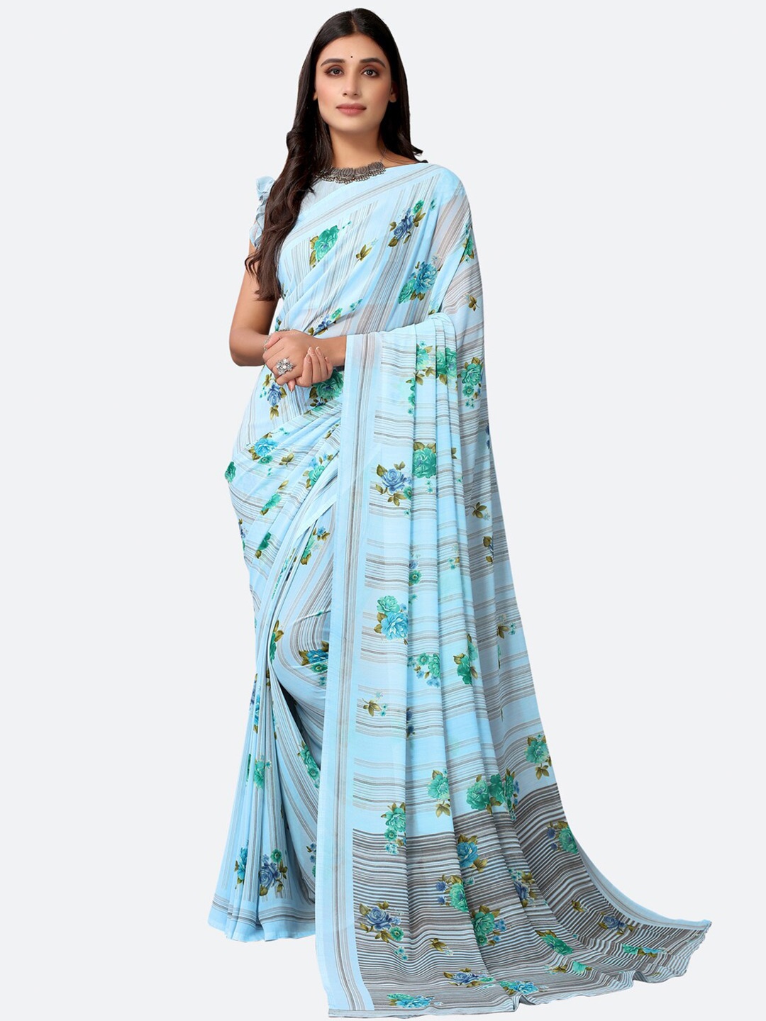 

Satrani Blue Floral Printed Saree