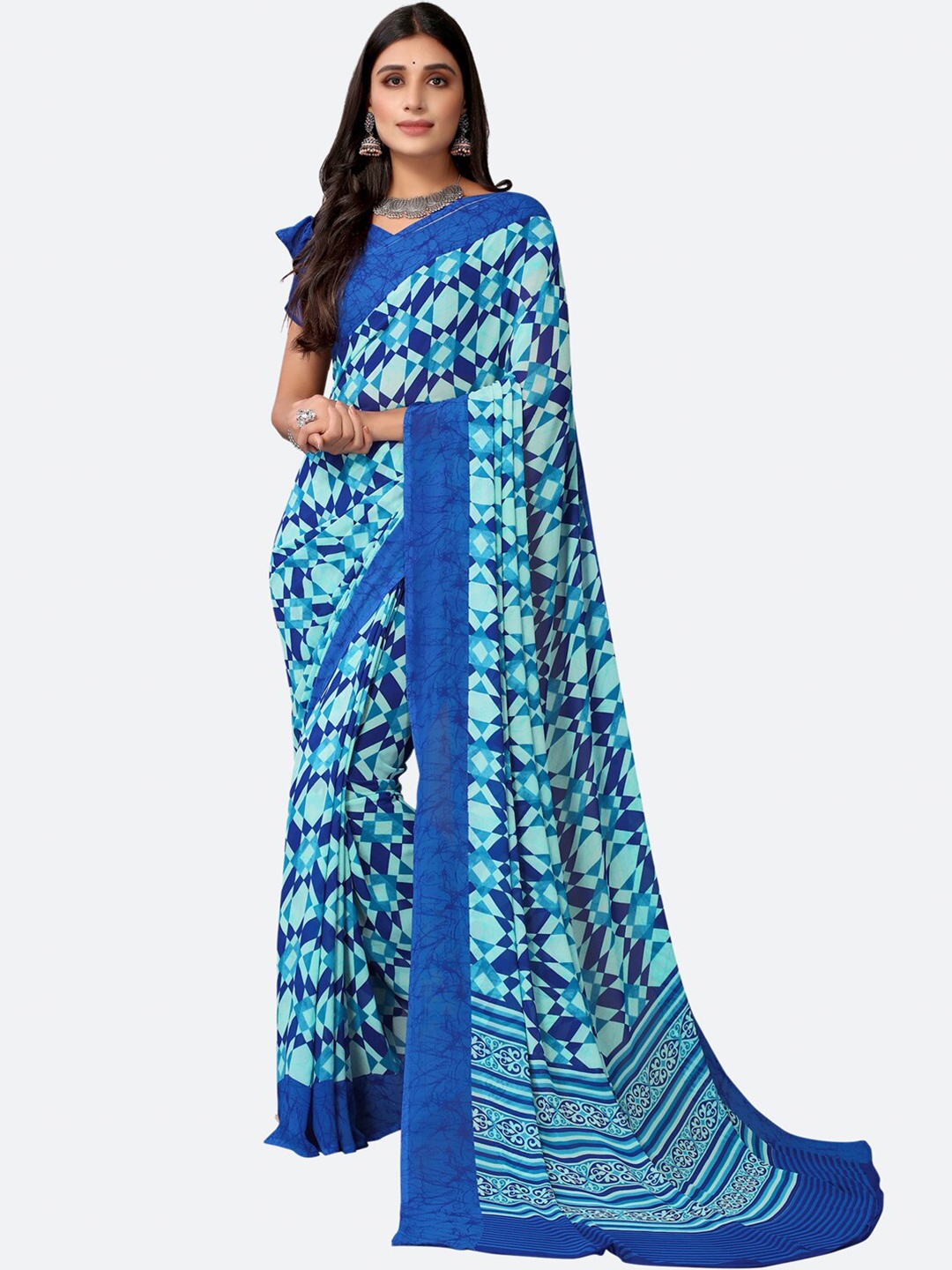 

Satrani Blue Printed Saree