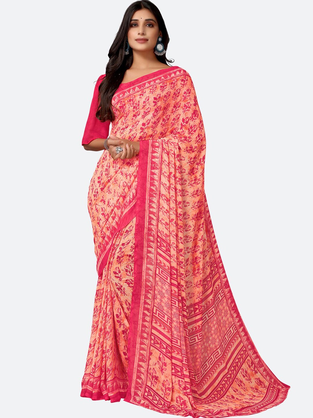 

Satrani Pink Printed Saree