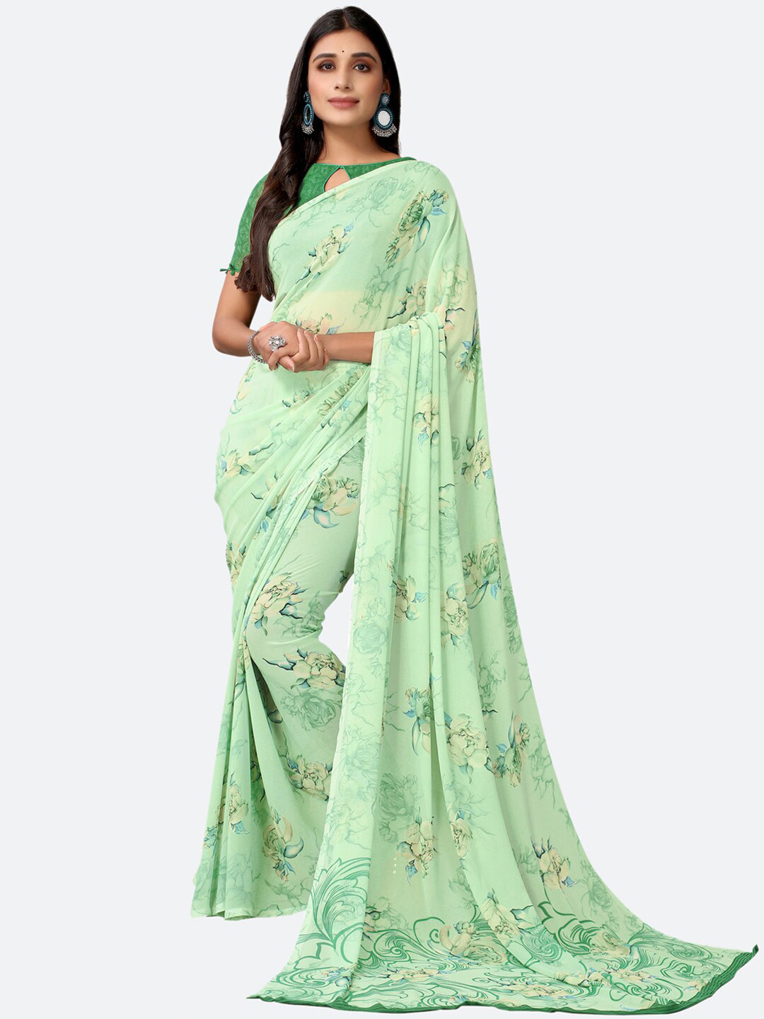 

Satrani Green Floral Saree