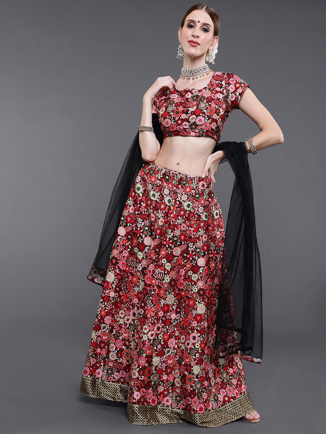 

saubhagya Red Ready to Wear Lehenga & Blouse With Dupatta