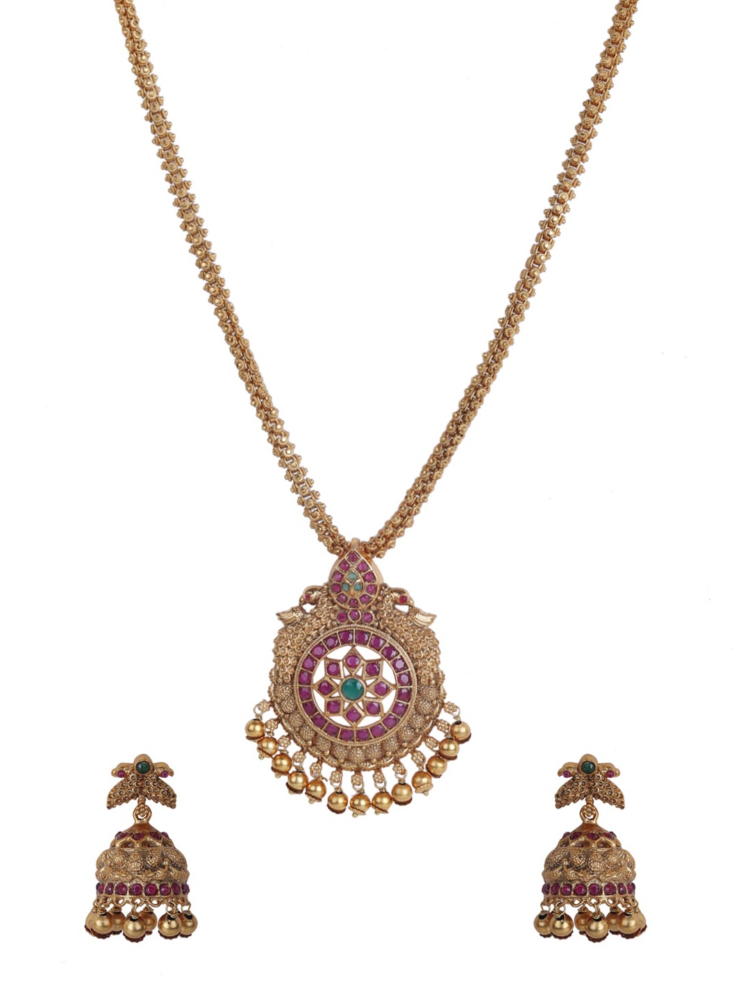 

Runjhun Gold-Plated Pink Kundan-Studded Jewellery Set