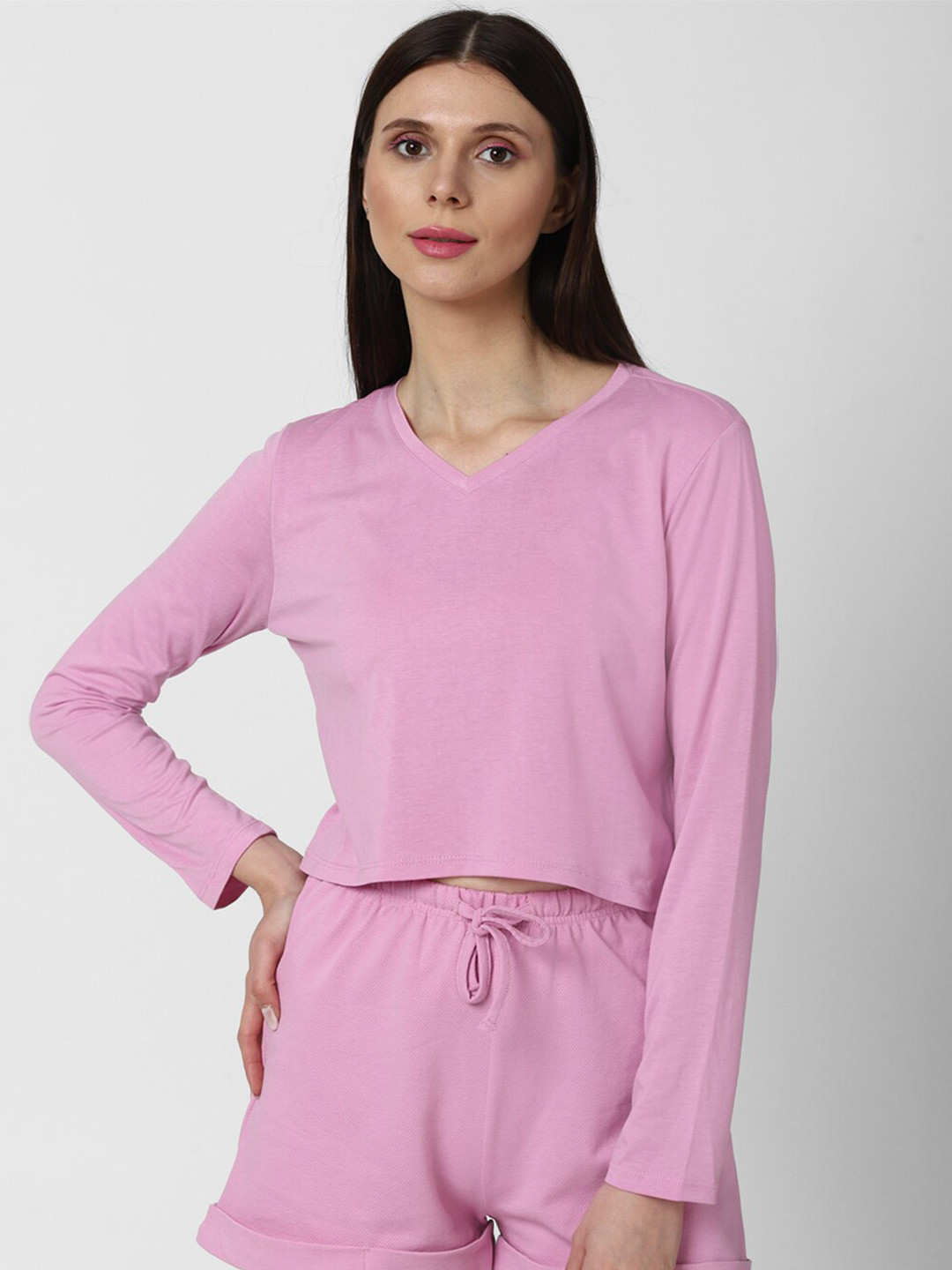 

FOREVER 21 Women Pink Solid Top
