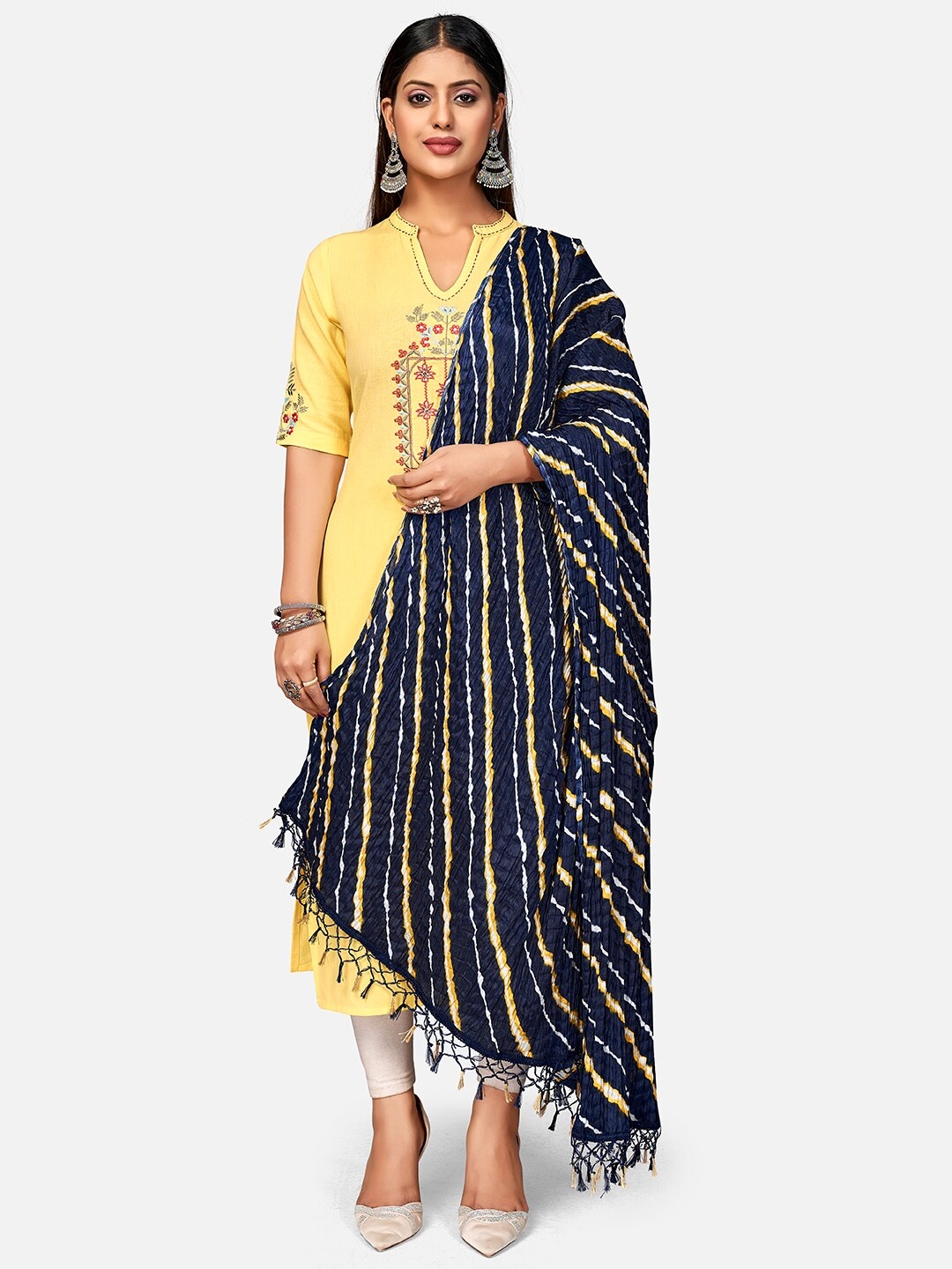 

Vbuyz Blue & Yellow Printed Leheriya Dupatta