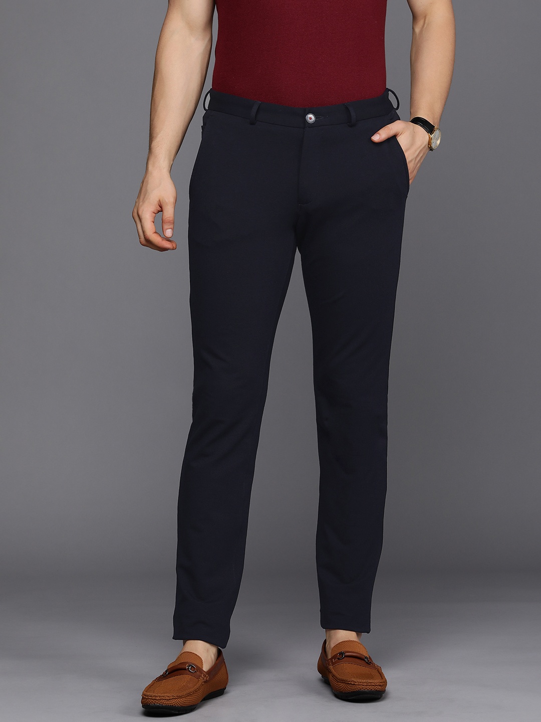 

Louis Philippe Sport Men Navy Blue Tapered Fit Low-Rise Regular Trousers