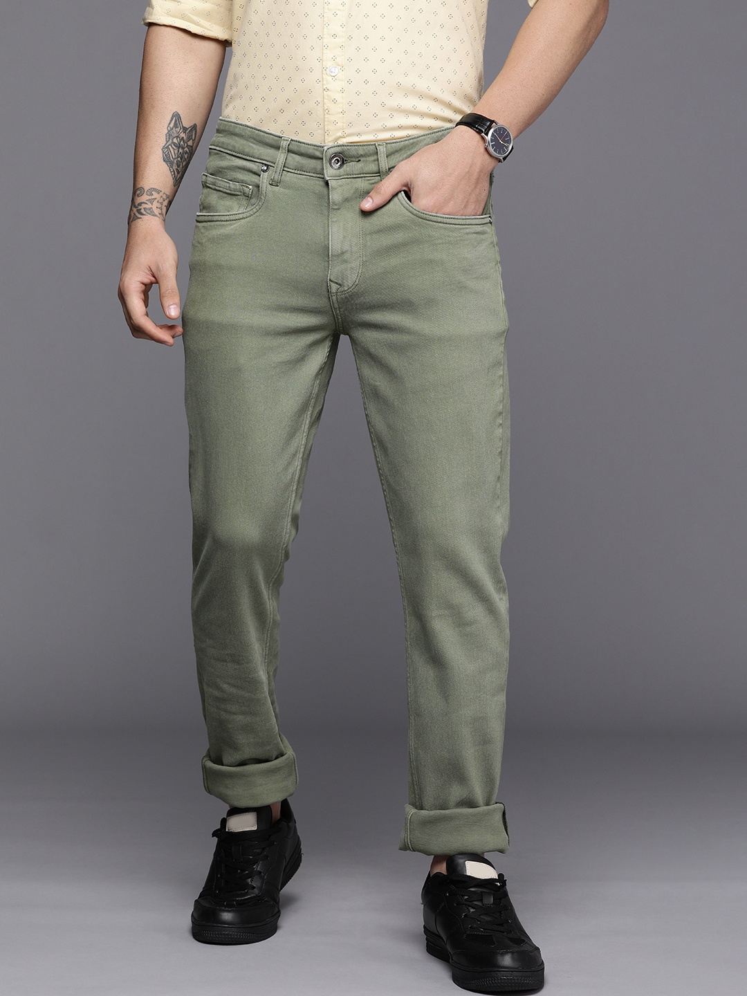 

Louis Philippe Jeans Men Olive Green Low-Rise Stretchable Slim Fit Casual Jeans