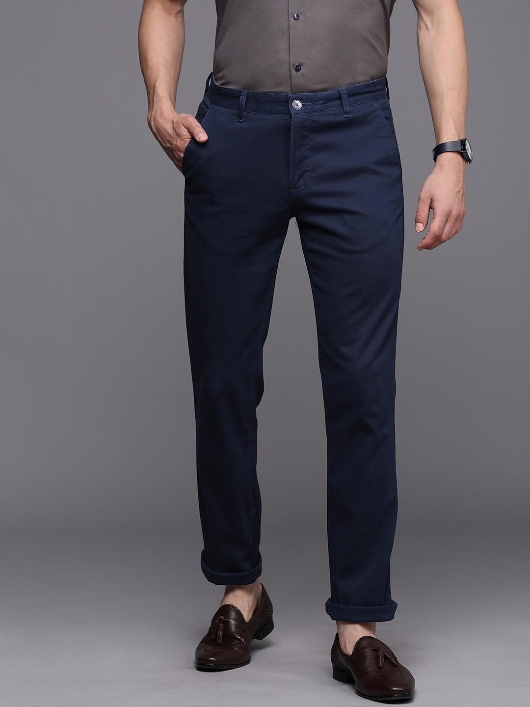 

Louis Philippe Sport Men Navy Blue Slim Fit Mid-Rise Regular Trousers