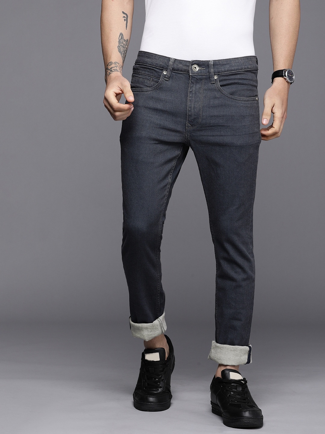 

Louis Philippe Jeans Men Navy Blue Slim Fit Low-Rise Stretchable Jeans