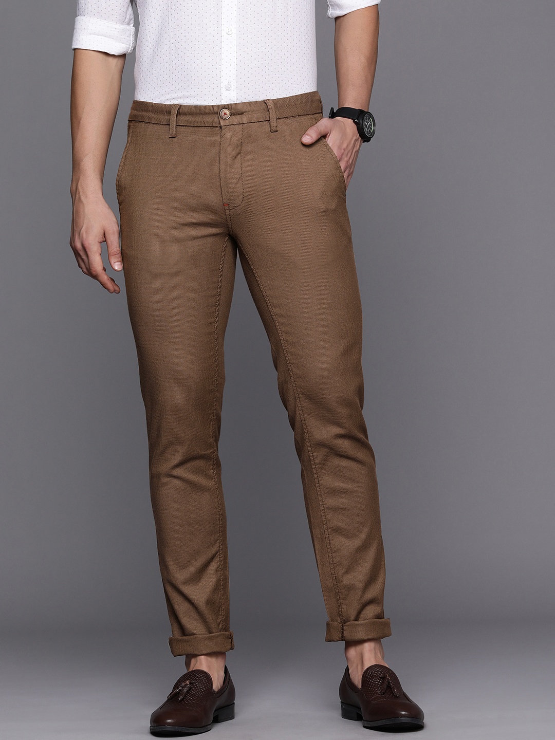 

Louis Philippe Sport Men Brown Textured Tapered Fit Trousers