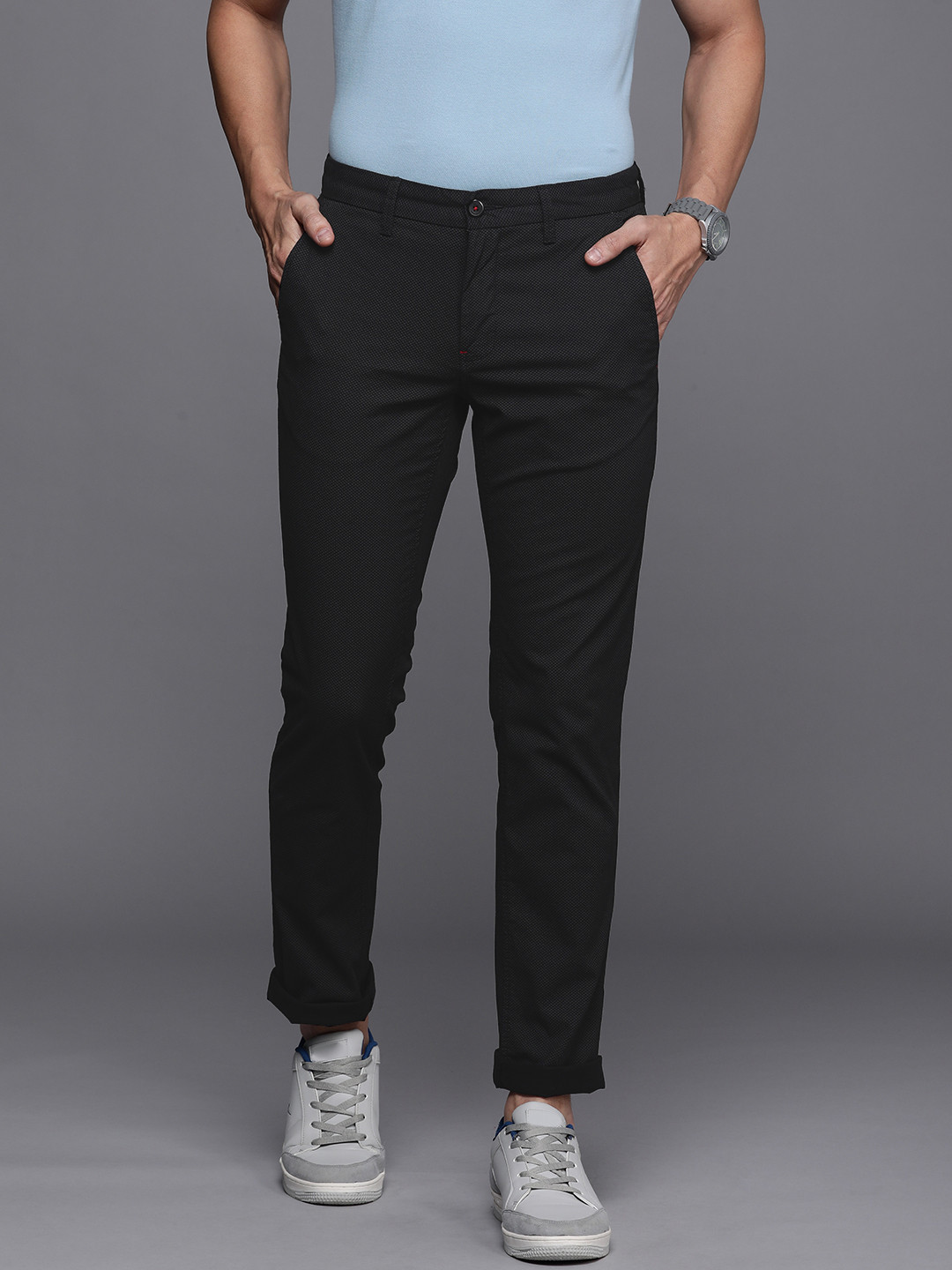 

Louis Philippe Sport Men Black Checked Tapered Fit Trousers