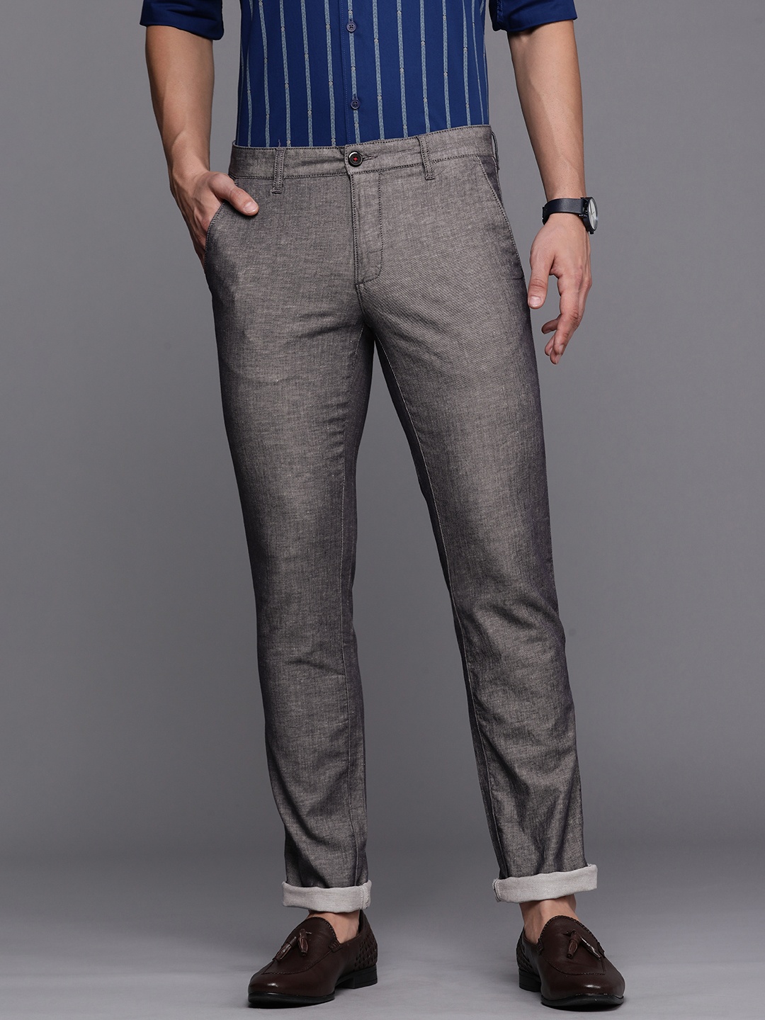 

Louis Philippe Sport Men Grey Textured Slim Fit Trousers